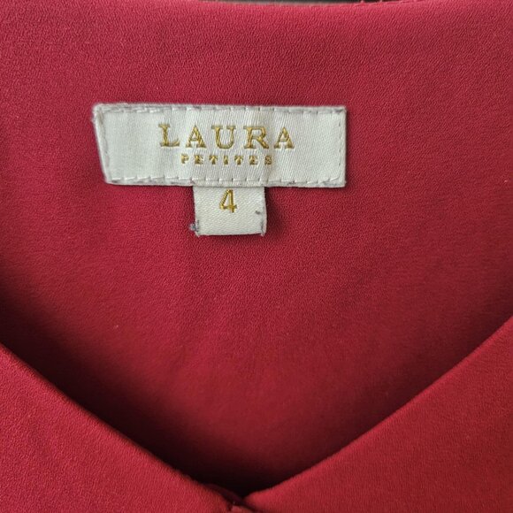 💥$5 ADD ON - Laura Petite Red Flowy Blouse Tank Top With Button Details Size 4 - Picture 6 of 11
